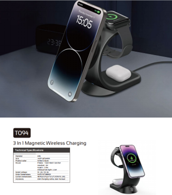 3 – in – 1 Magnetic Wireless Charger with LED Atmosphere Light