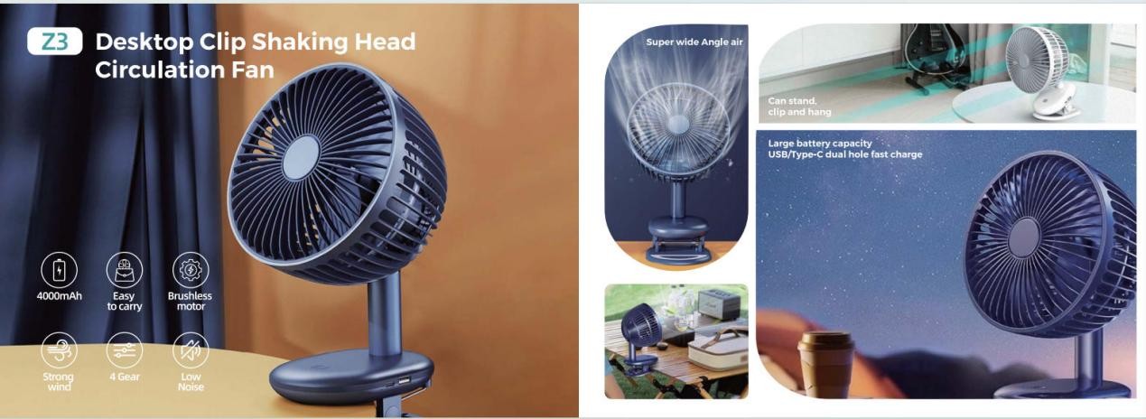Z3 Desktop Clip Shaking Head Circulation Fan