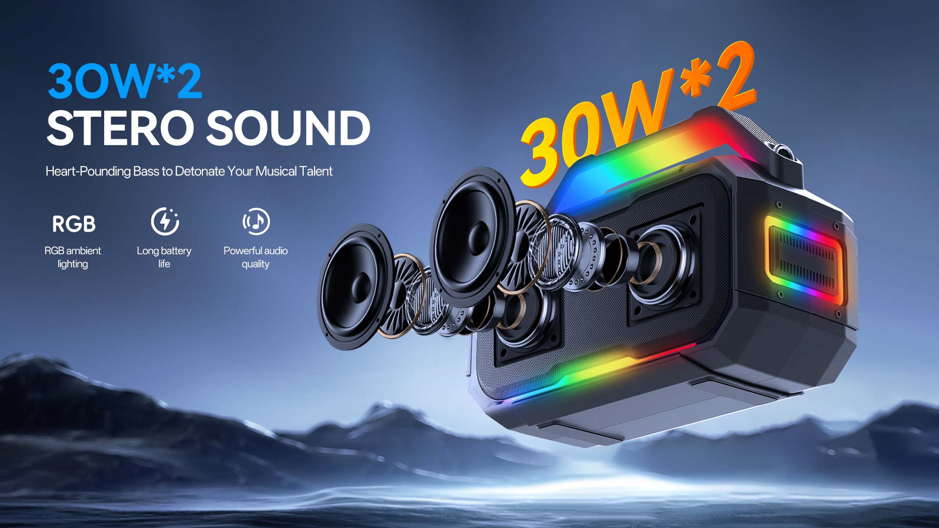 HZ-B369 | Portable Wireless Bluetooth Speaker with Dual 30W Drivers & 6000mAh Battery插图2