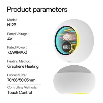 Graphene Mini Hand Warmer HZ-N12B – 3-Second Rapid Heating, LED Display, Cute Steamed Bun Gift
