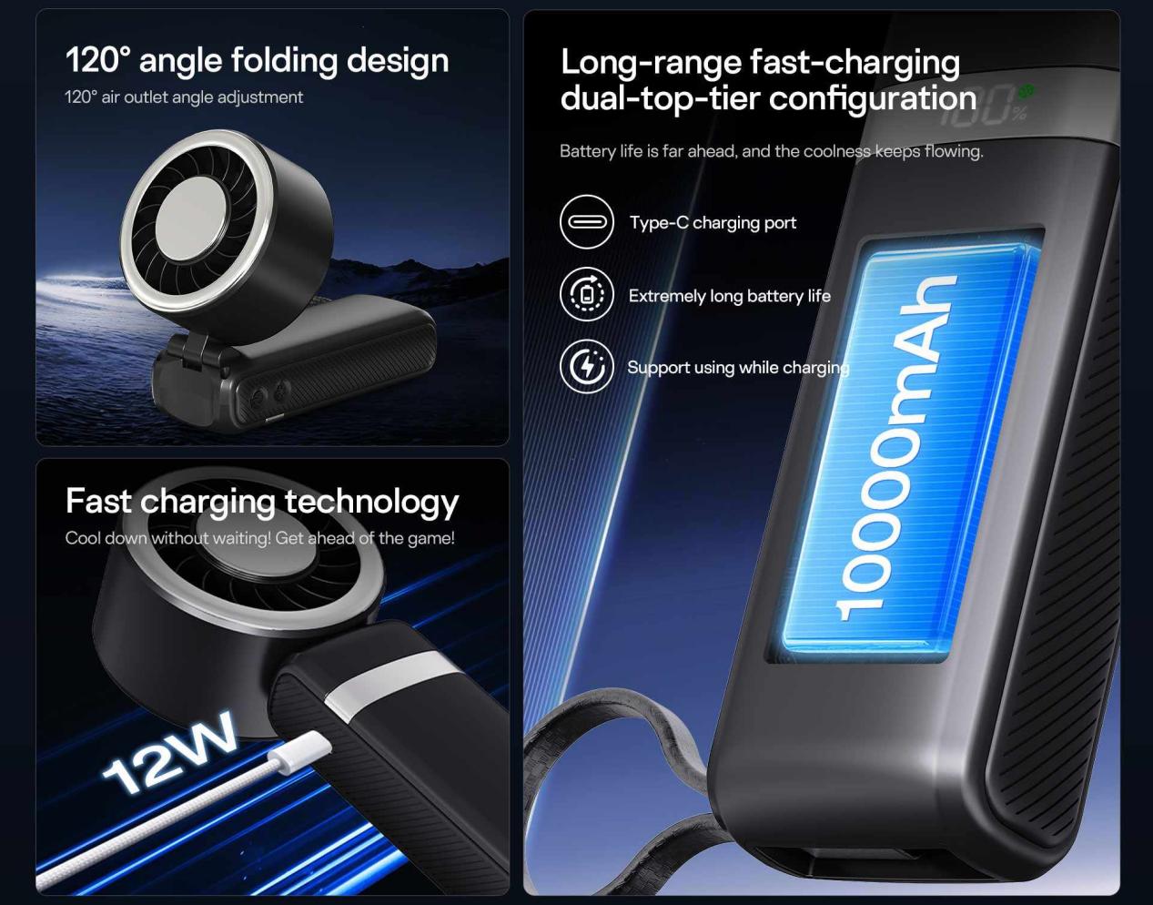The fan offers 4 wind modes and up to 100-level stepless speed control